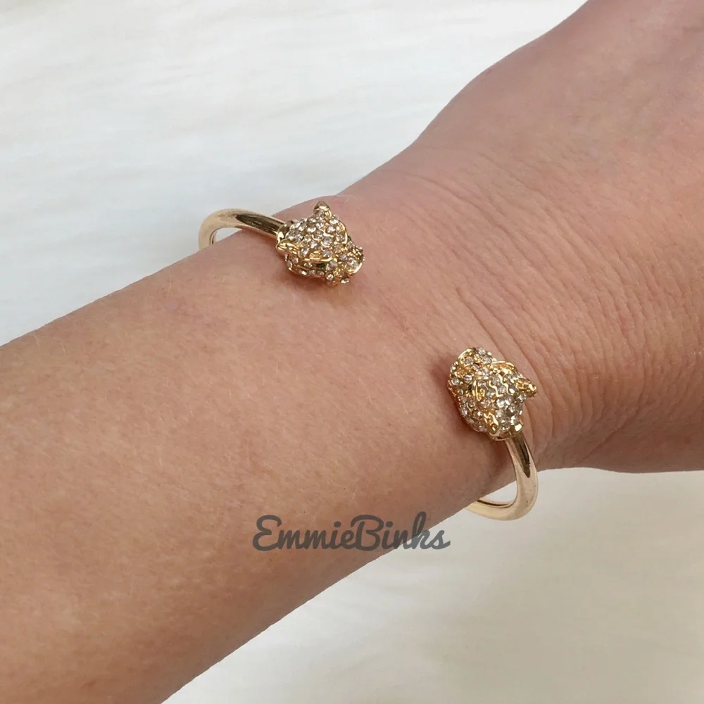 New Golden Dual Leopard Cuff Bangle Bracelet - Picture 7 of 16